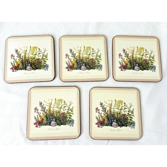 Pimpernel De Luxe Garden Herbs Coasters Set of 5 Garlic Rosemary Thyme Cork 4” - Picture 2 of 10